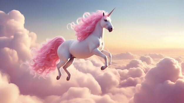 Pink Unicorn Above The Clouds