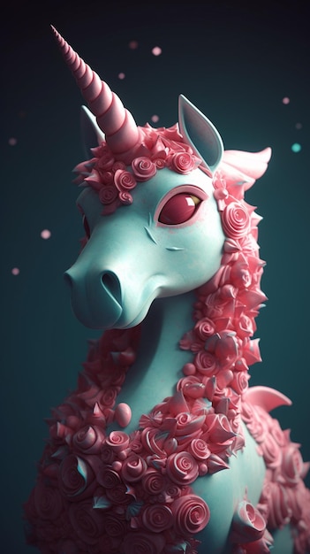 A pink unicorn with a pink mane and pink eyes.
