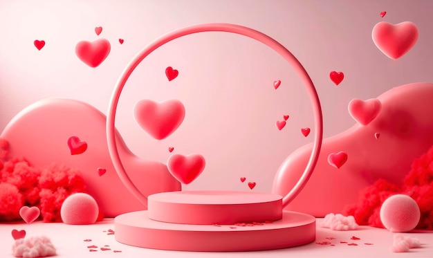 Розовый фоновый круг в форме сердца с фоном студии копирования пространства