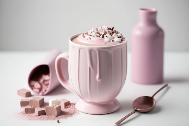 Pink vanilla coffee cup Illustration AI Generative