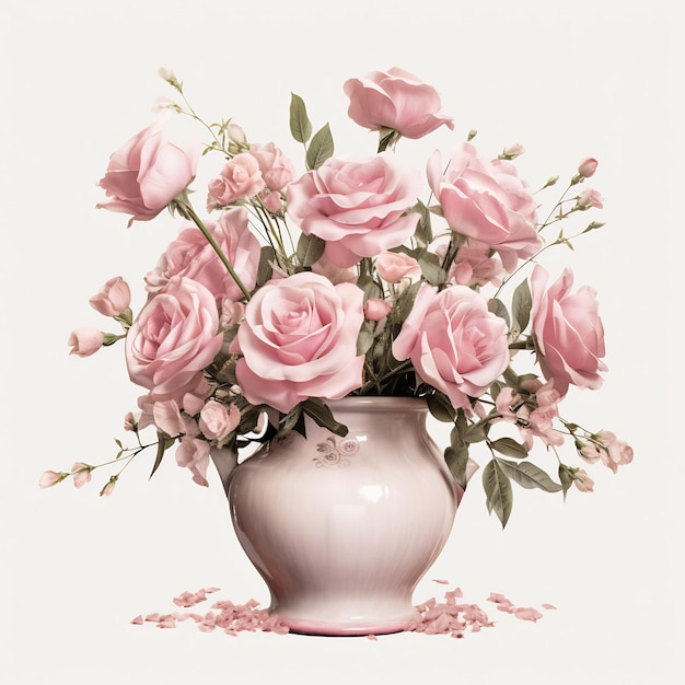 a pink vase with pink roses in it and the word quot pink quot on the bottom