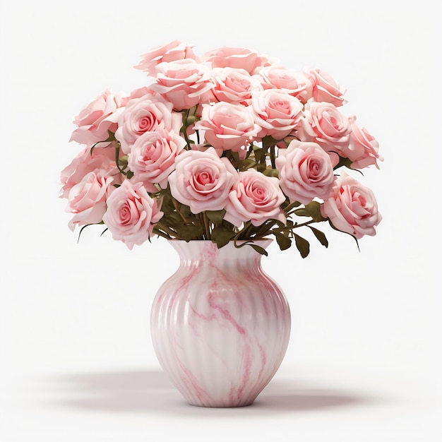a pink vase with a pink and white flower on it
