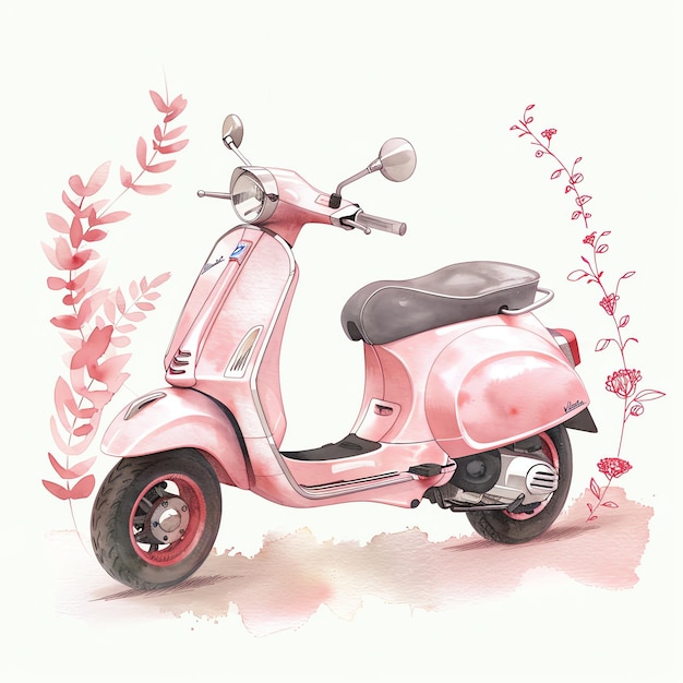 写真 ピンクのvespa スクーター 赤い色 エステティックな女の子の旅 アクアカラー