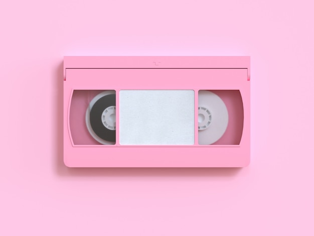 Photo pink video tape cassette 3d rendering minimal style