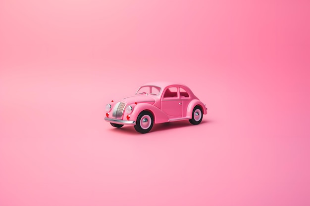 Pink vintage car on pink background Minimal concept