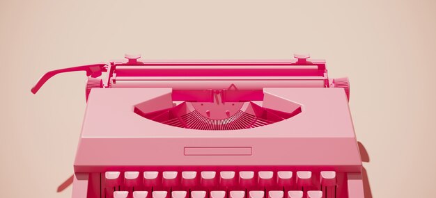 Pink vintage typewriter machine on pastel background