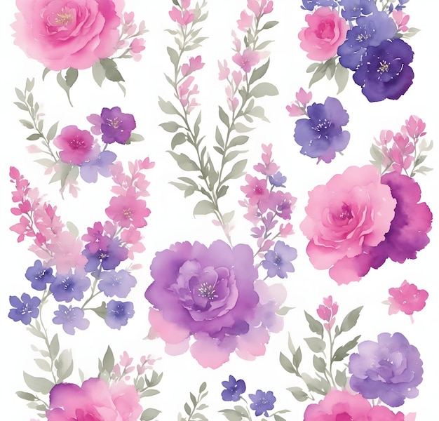 Pink Violet flower seamless pattern