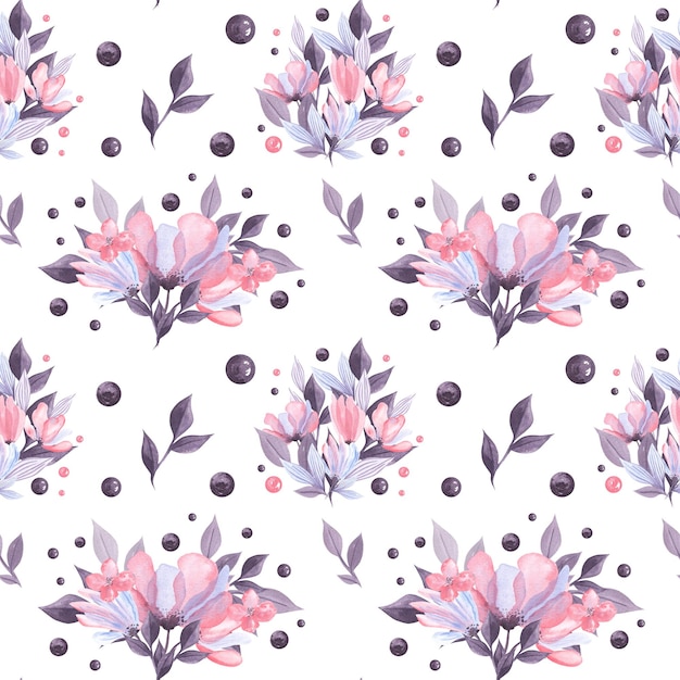 핑크와 바이올렛 투명 꽃 추상 원활한 텍스처 패션 손으로 그린 스타일 인쇄