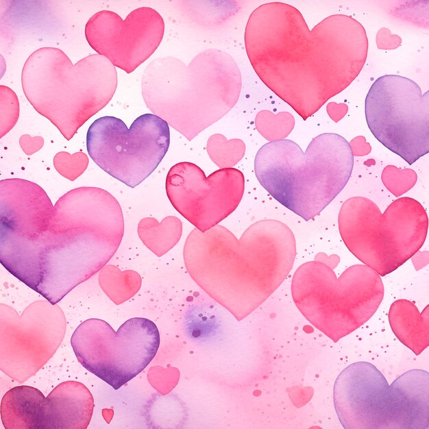 Pink violet watercolor banner with hearts Valentines day concept background For greeting card