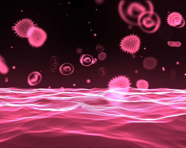 Pink virus flowing through bloodstream