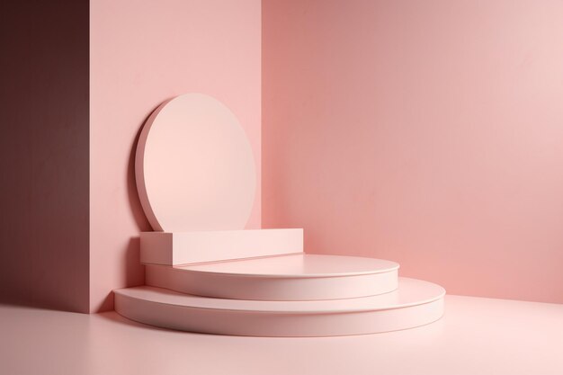 모서리에 흰색 원형 물체가 있는 분홍색 벽.
