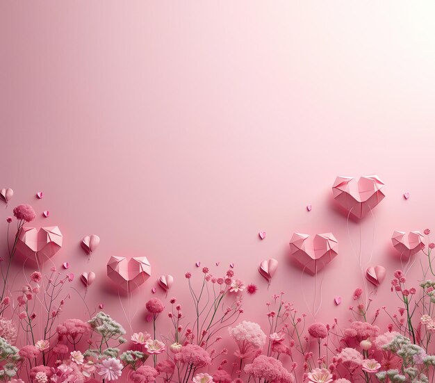 a pink wall with flowers and a pink background with a pink background