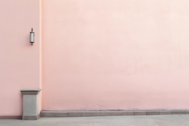 A pink wall with a lamp on it and a sign that says'the word'on it '