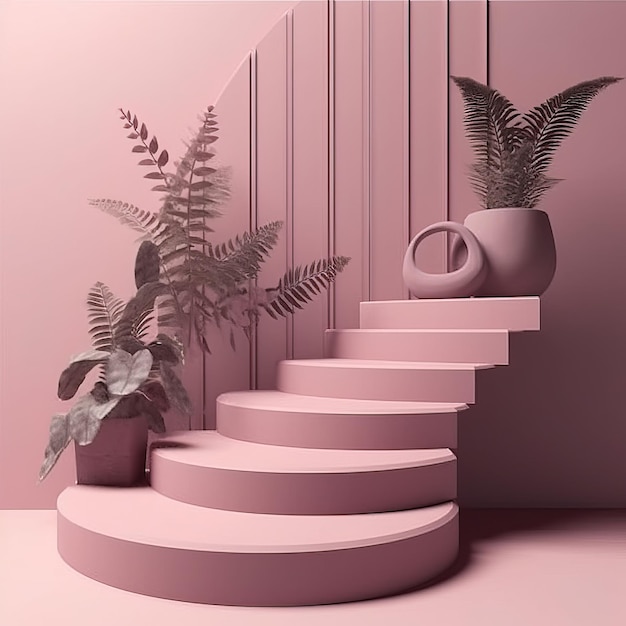 A pink wall with a plant on it