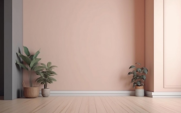 A pink wall with plants on it