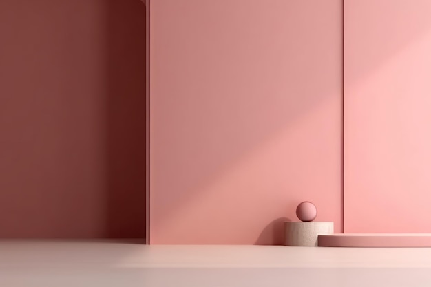 A pink wall with a white base and a pink box on the left side.