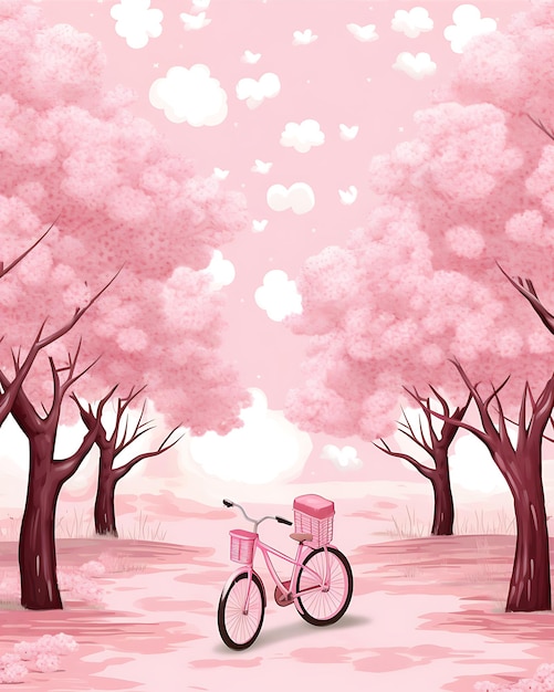 Pink Wallpaper Bicycle and Pink Trees Style