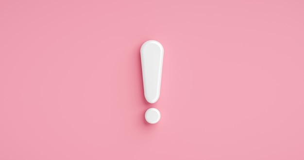 Pink warning sign attention message icon or white exclamation mark for medical female caution risk and flat design alert symbol isolated on illustration 3d web background with important woman problem.