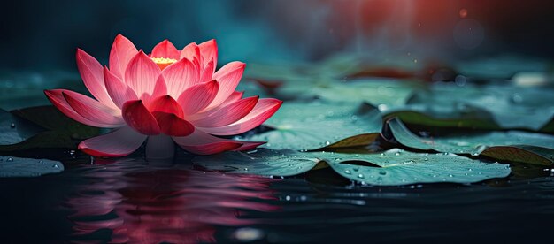 Фото Розовая водяная лилия, плавающая на воде.