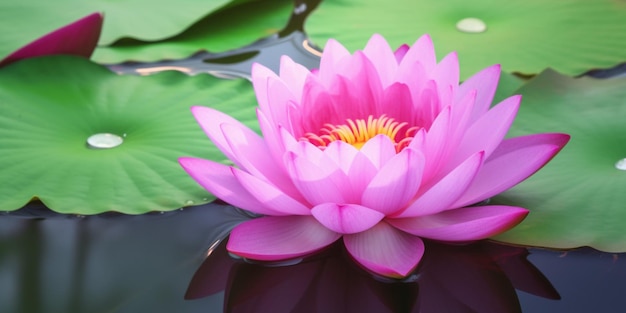 Photo a pink water lily sits in a pond.