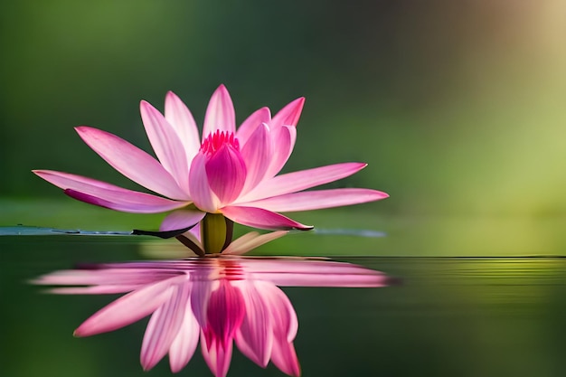 Pink water lily with a green backgroundrealistic