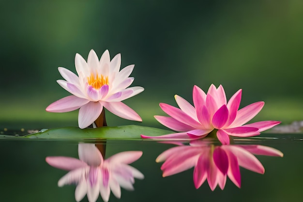 Pink water lily with a green backgroundrealistic