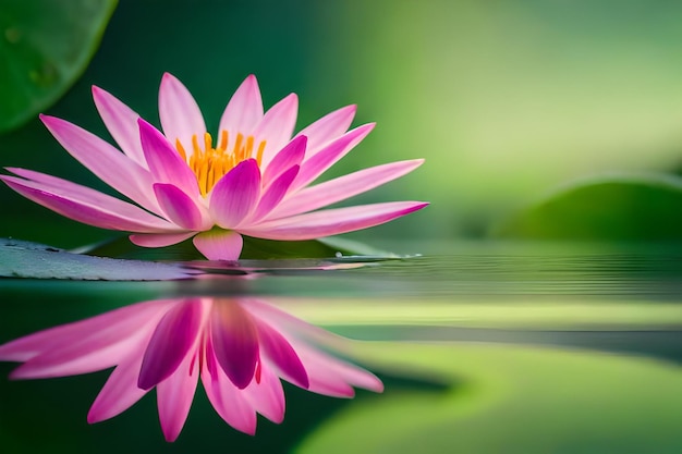 Pink water lily with a green backgroundrealistic