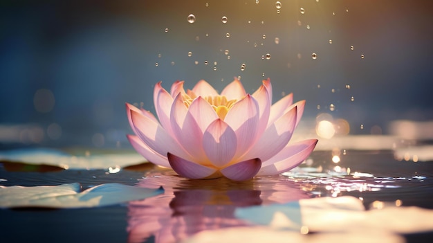 a pink water lily with rain drops on it