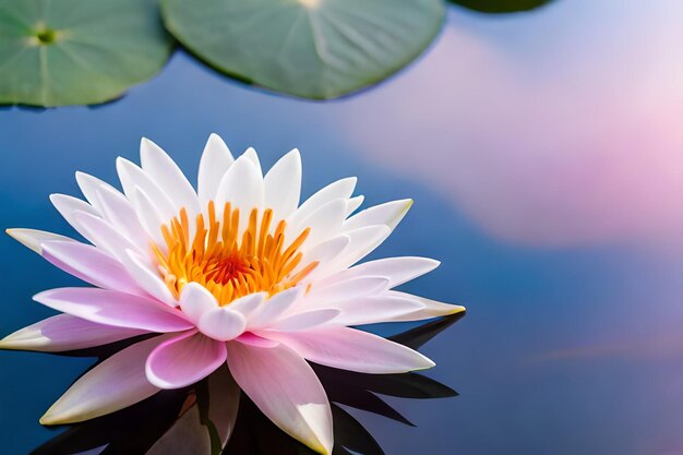 Pink water lily with the sky in the background