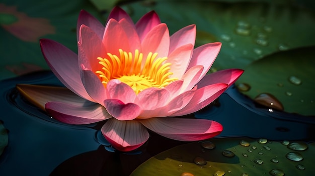 A pink water lily with the word lotus on it