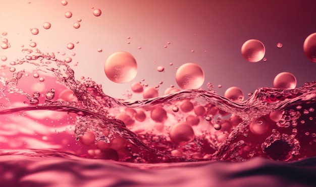 Pink Water Surface Texture with Splashes and Bubbles