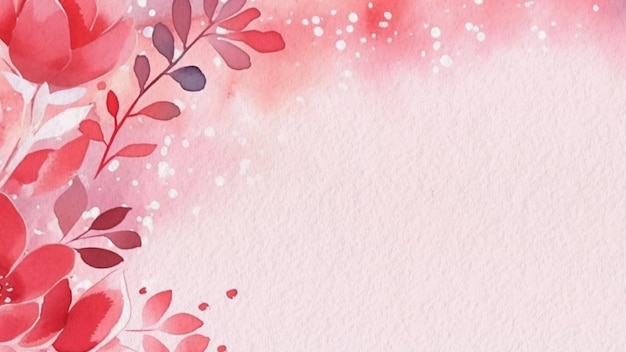 Pink watercolor background with a floral frame and hearts.