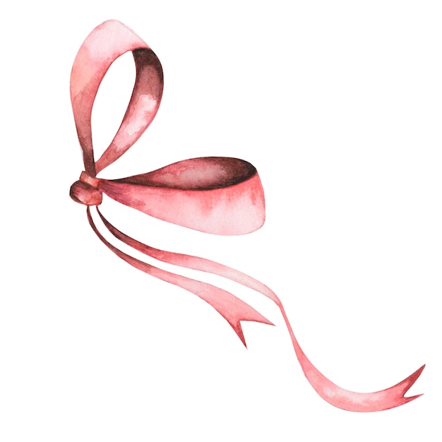 Photo pink watercolor elegant bow knotted thin ribbon in vintage style for designing cards and invitations