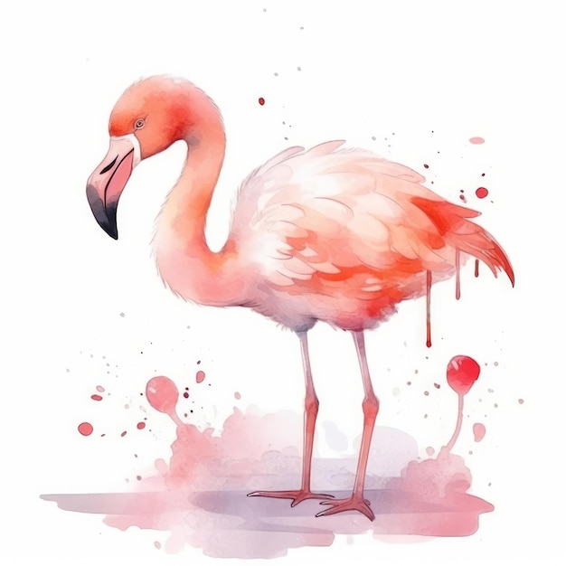 Pink watercolor flamingo Illustration AI GenerativexA