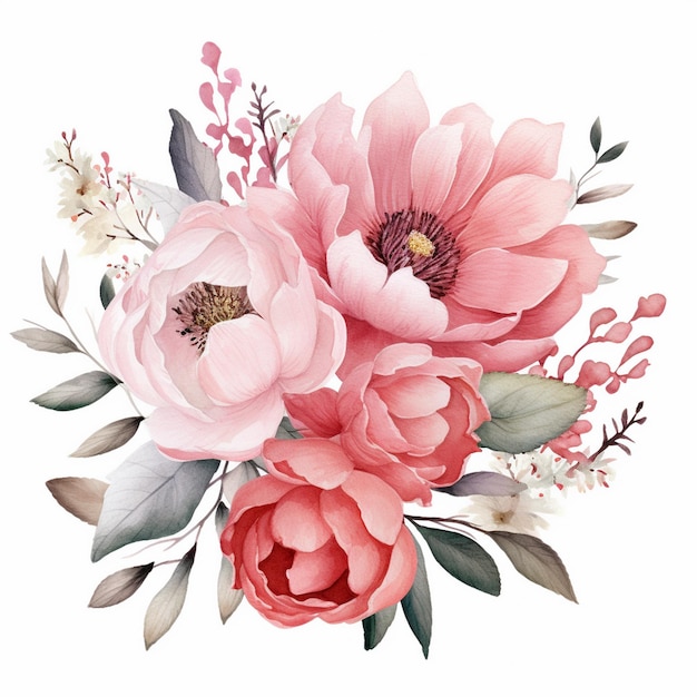 Pink watercolor floral clip art