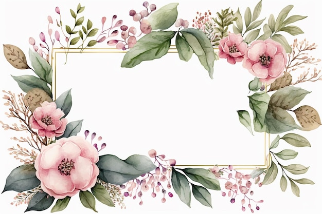 Pink watercolor floral frame background