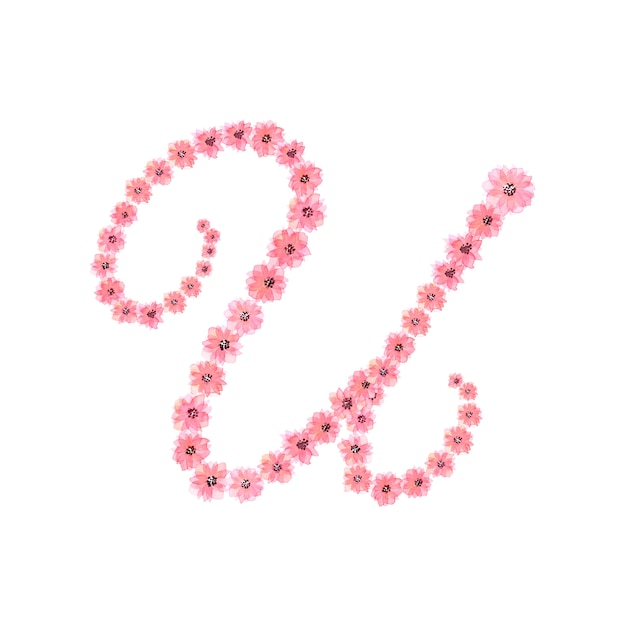 Pink watercolor flowers forming letter U