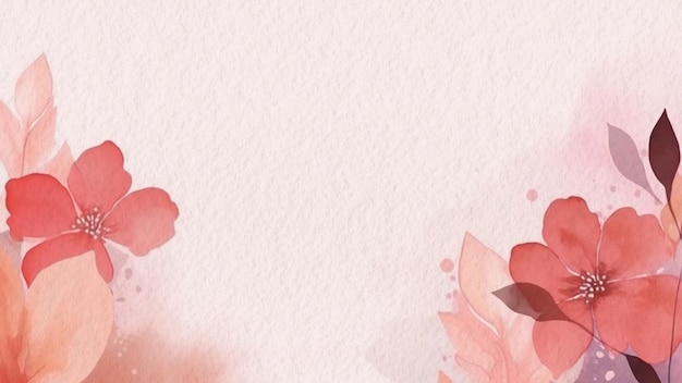 Pink watercolor flowers on a white background with a red heart