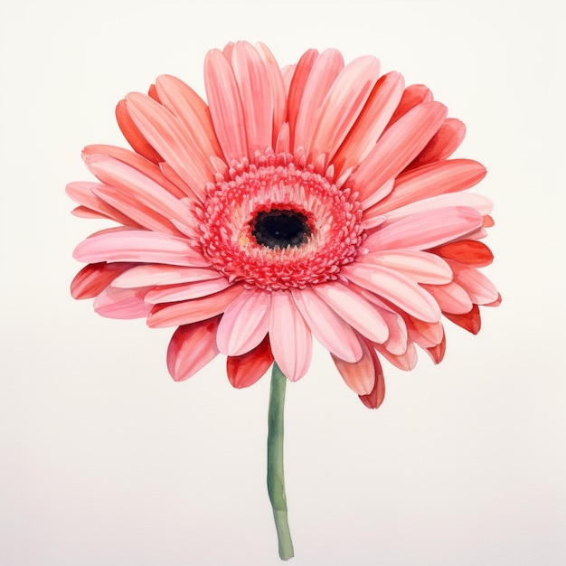 Pink watercolour gerbera daisy flower illustration on white background Floral blossom concept