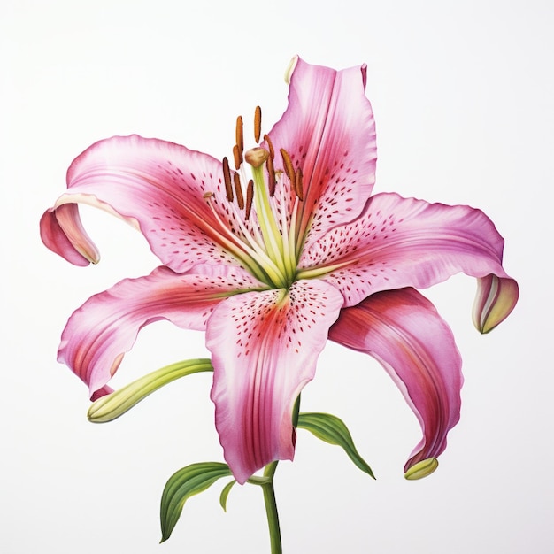 Pink watercolour lily lilium summer flower illustration on white background Floral blossom concept