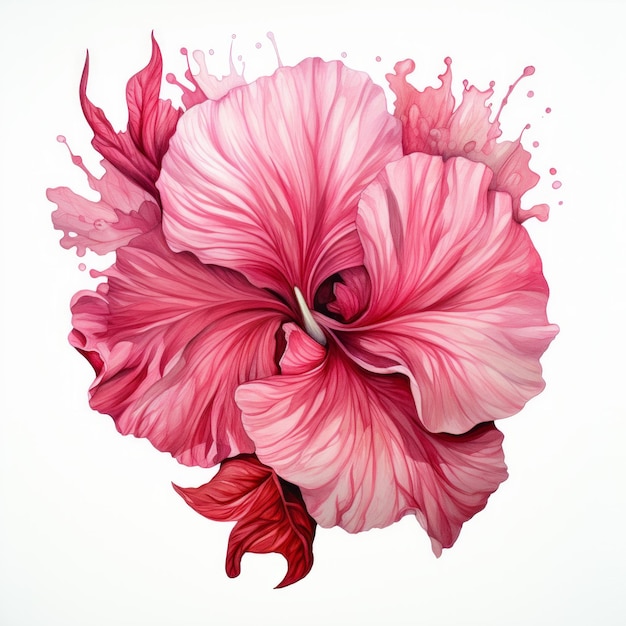 Pink watercolour paradise hawaiian hibiscus summer flower illustration on white background