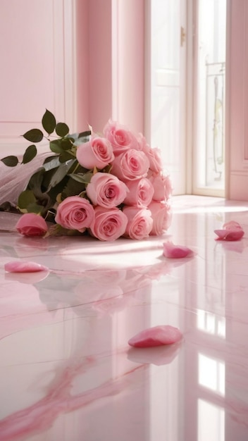 Pink Whispers A Sparkling Tale of Fresh Soft Renewal with Pink Roses and Ambient Sunlight