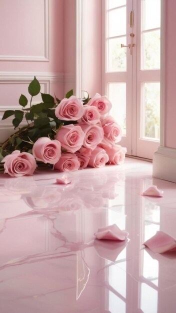 Pink Whispers A Sparkling Tale of Fresh Soft Renewal with Pink Roses and Ambient Sunlight