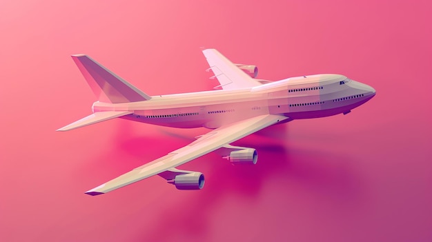 Photo a pink and white airplane flies through a pink sky the airplane is a large passenger jet with two engines