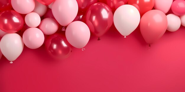 Pink and white balloons composition background Valentines day design banner