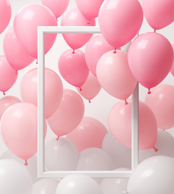 Photo pink and white balloons with rectangular frame