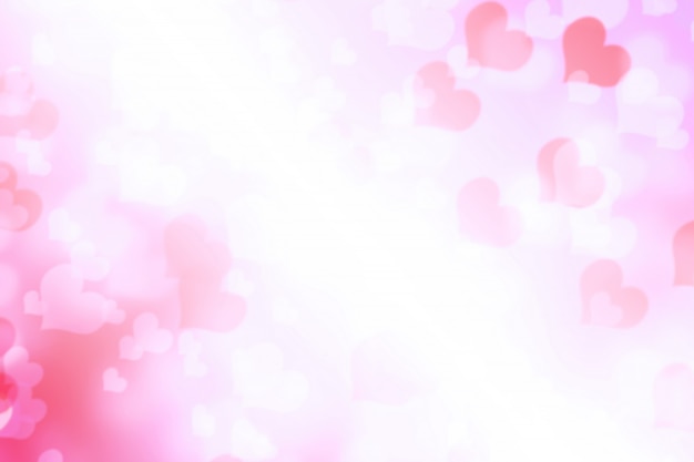 Pink white bokeh heart background