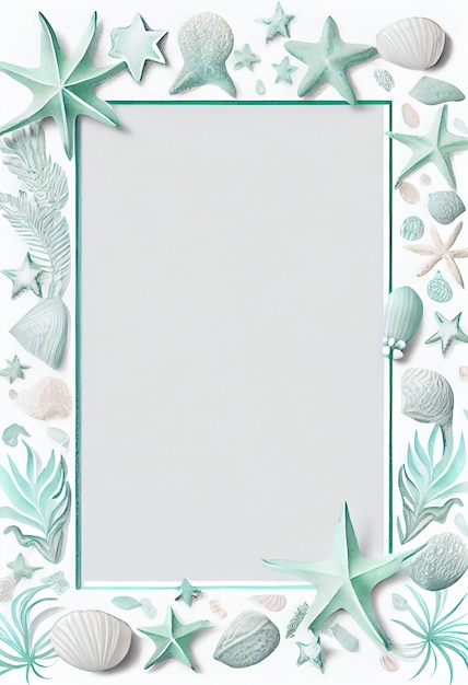 Photo a pink and white border with a seahorse and starfish.