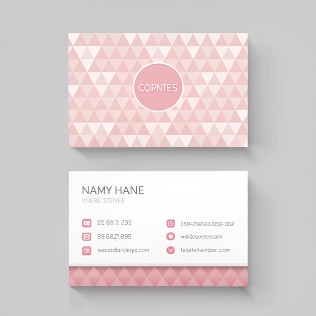a pink and white business card with a pink and pink design