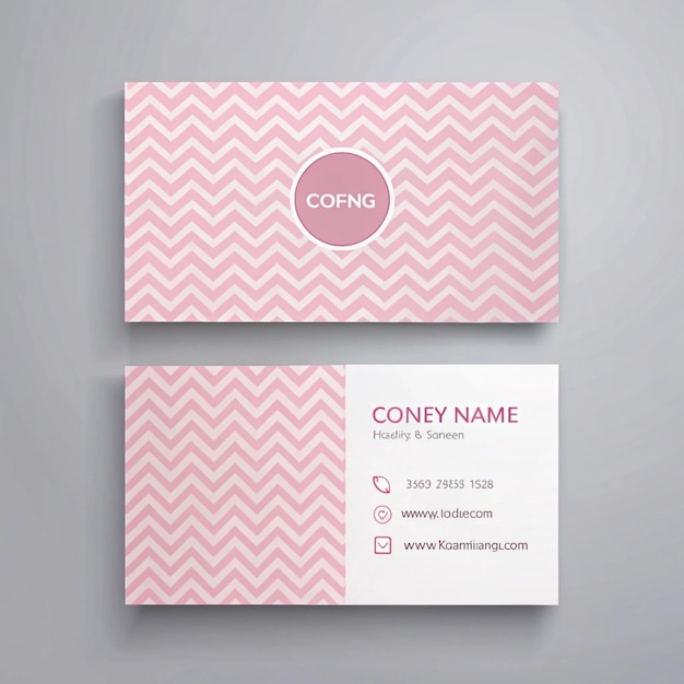 a pink and white business card with a pink and white striped background